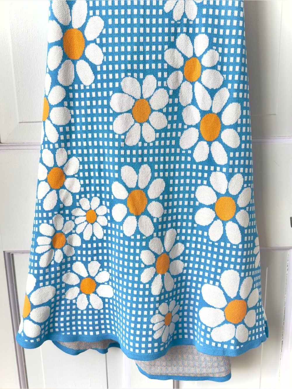 Zara Blue Gingham Daisy Knit Mini Dress Size Large - Picture 7 of 12